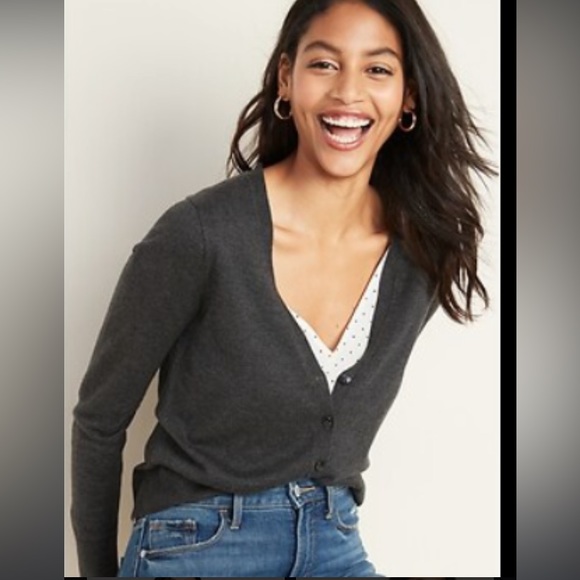 Old Navy Cardigan Dark Grey “Charcoal” V-Neck Button Front - Picture 1 of 2